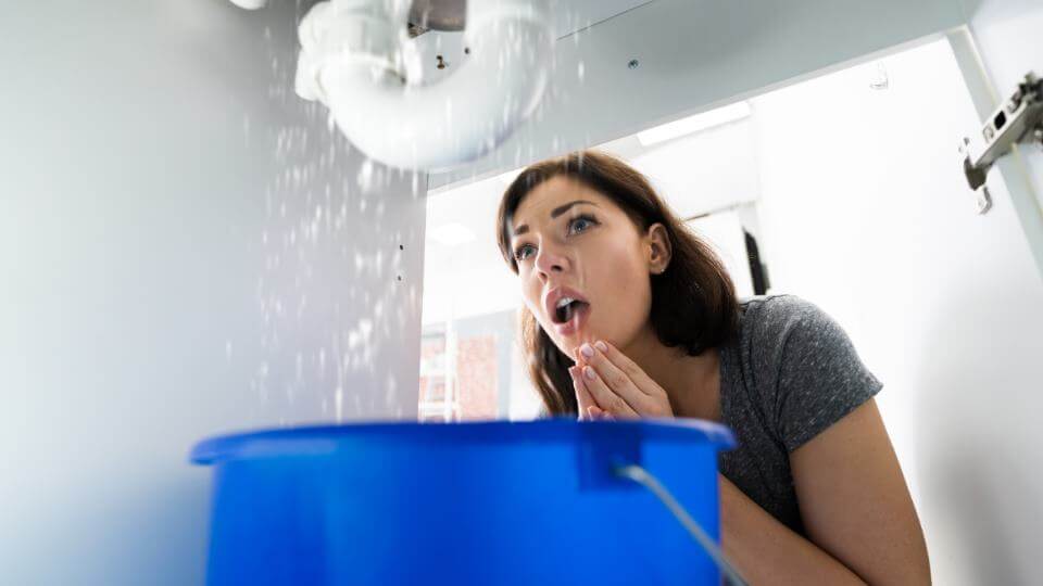 Woman with Water leak under sink